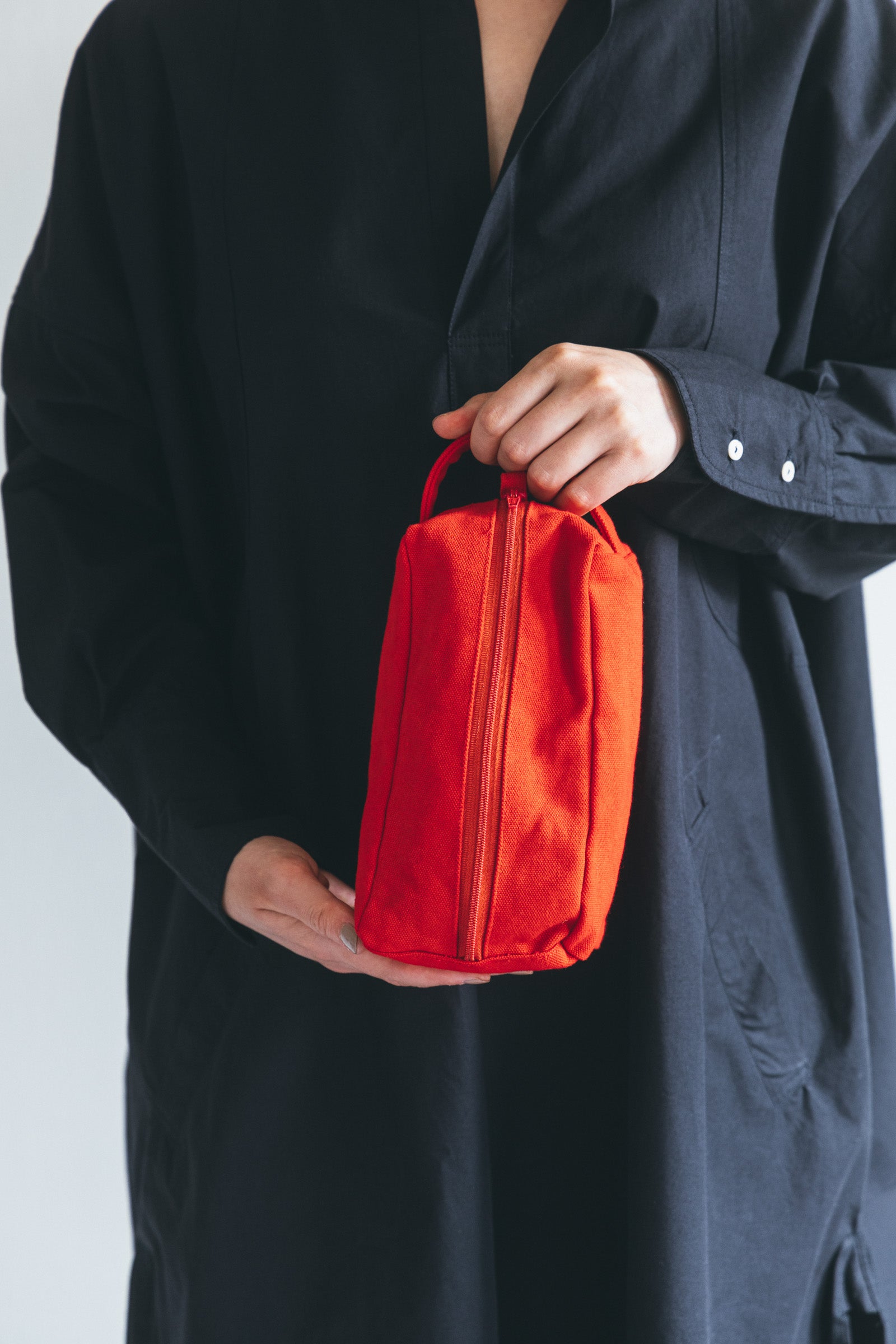 Cotton Canvas Pouch with Zipper - Red