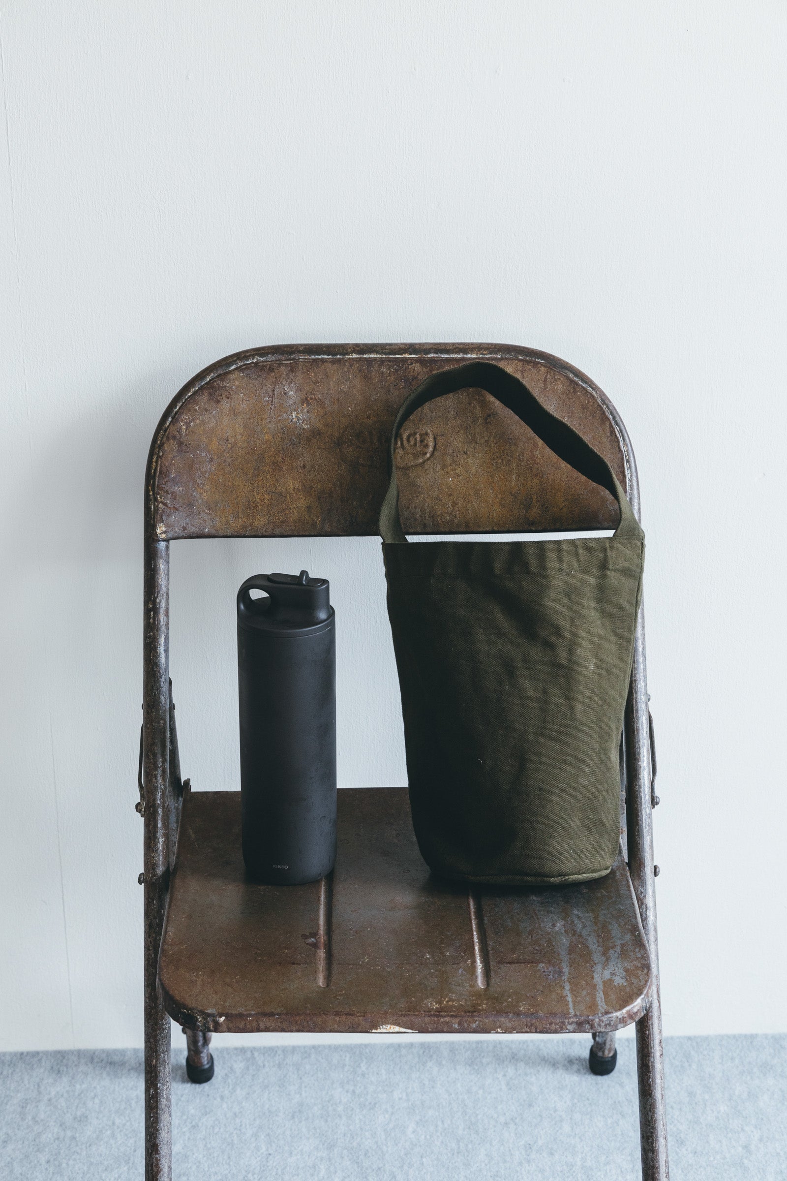 Cotton Canvas Small Bucket Tote Bag - Khaki