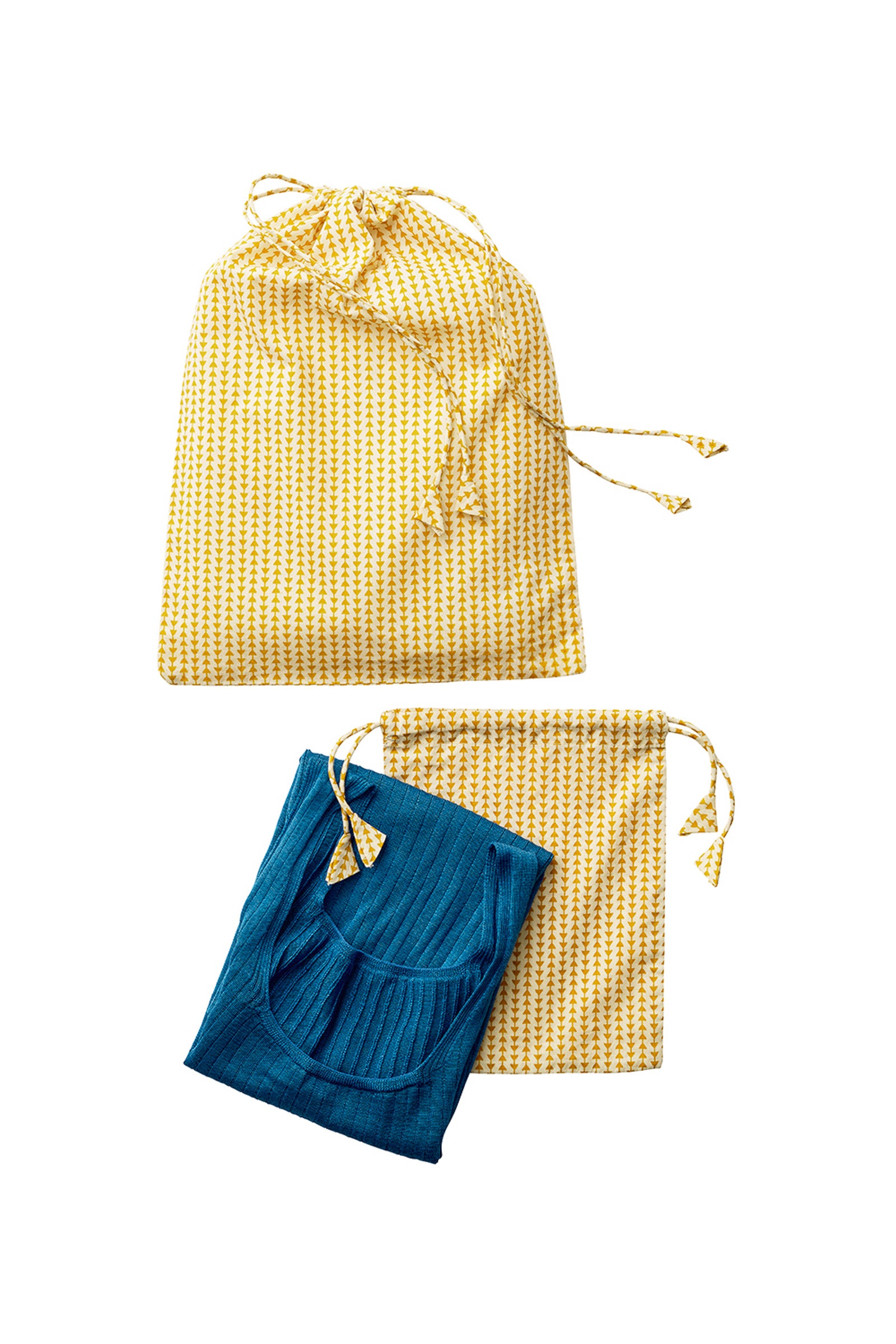 Lightweight Cotton Printed Drawstring Bag Set - Yellow