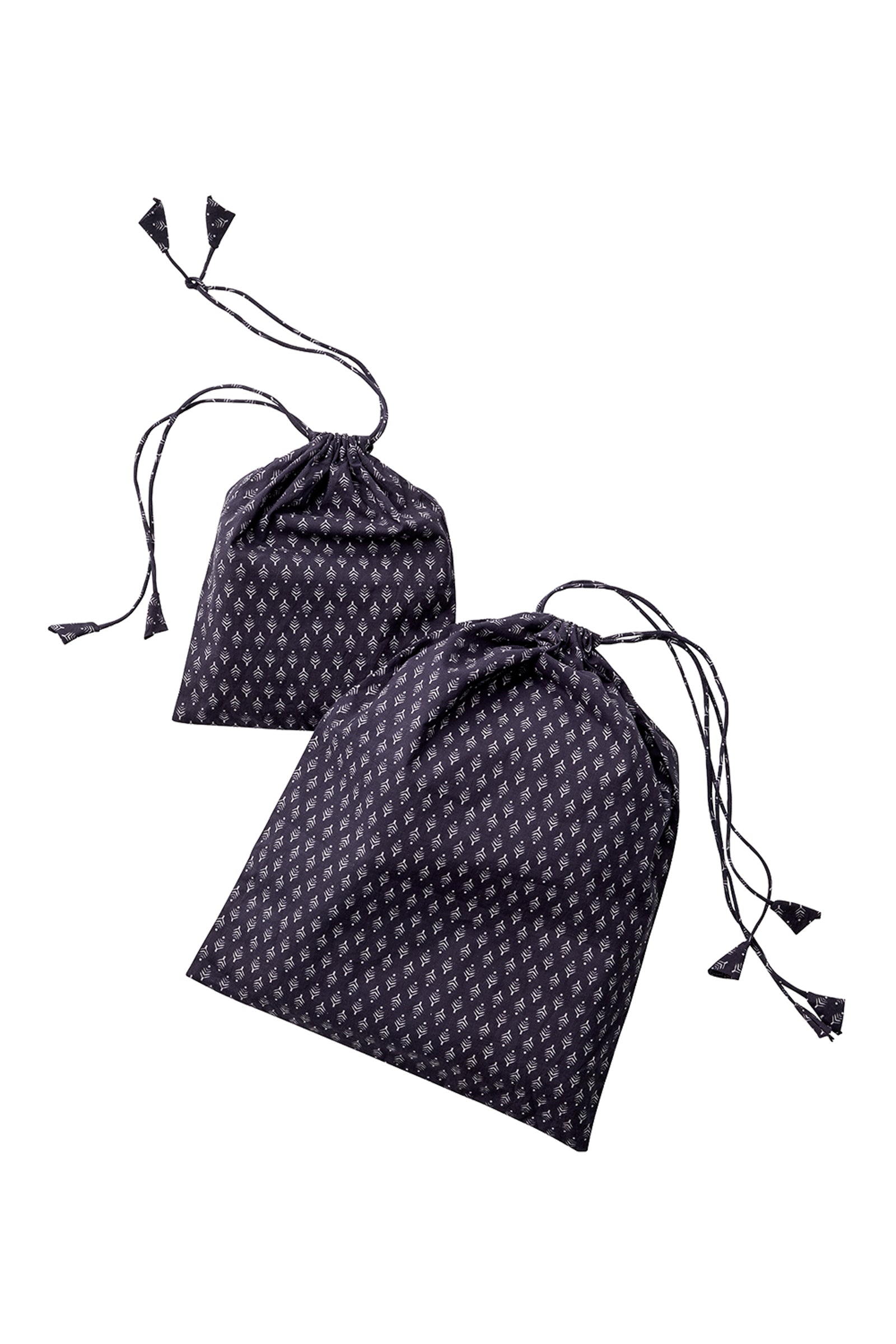 Lightweight Cotton Printed Drawstring Bag Set - Navy