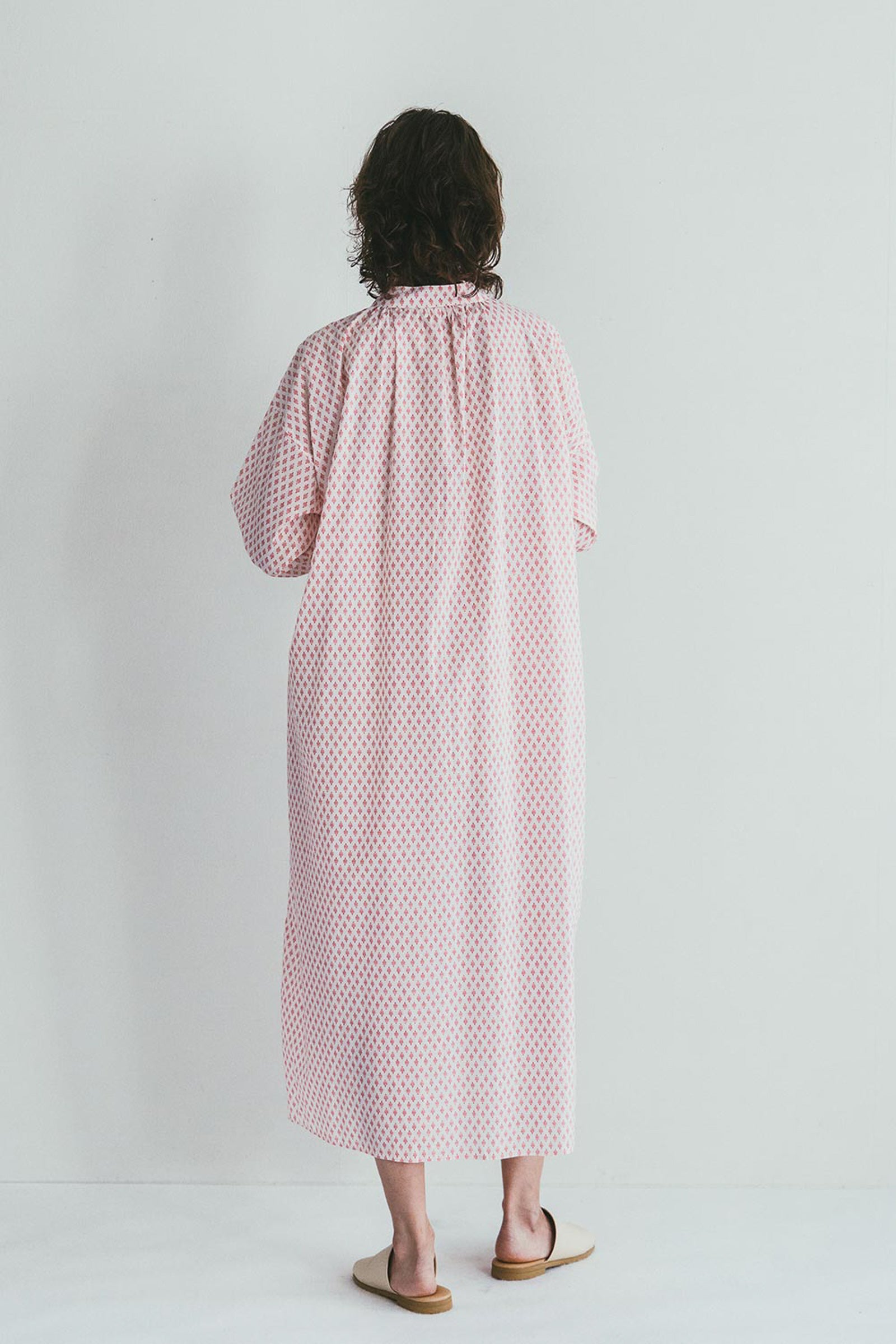 Women Round Collar Summer Dress - Print Pink