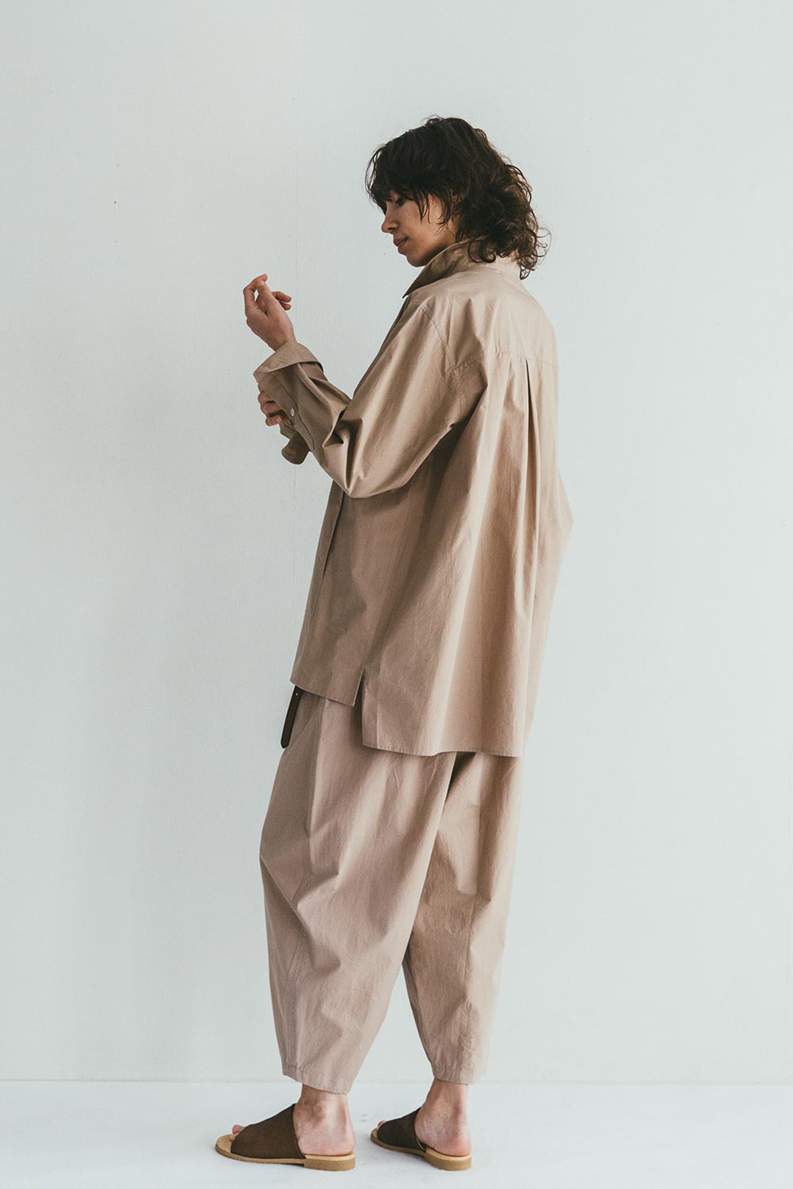 Women Cotton Shirt Long Sleeve - Beige