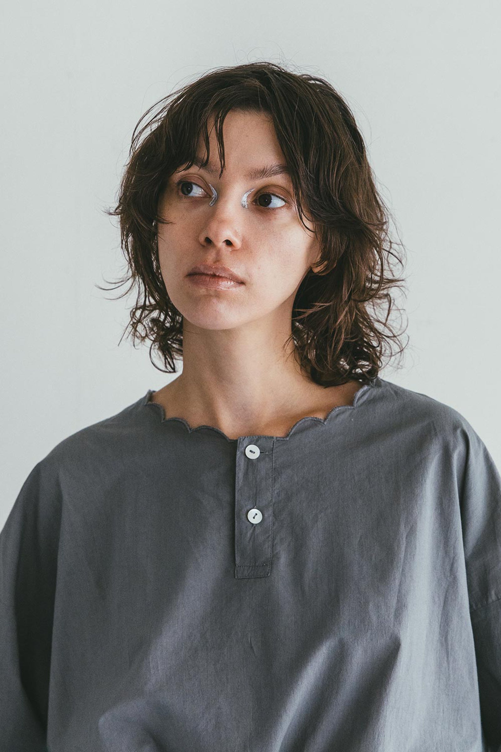 Casual Scallop Collar Shirt  - Grey