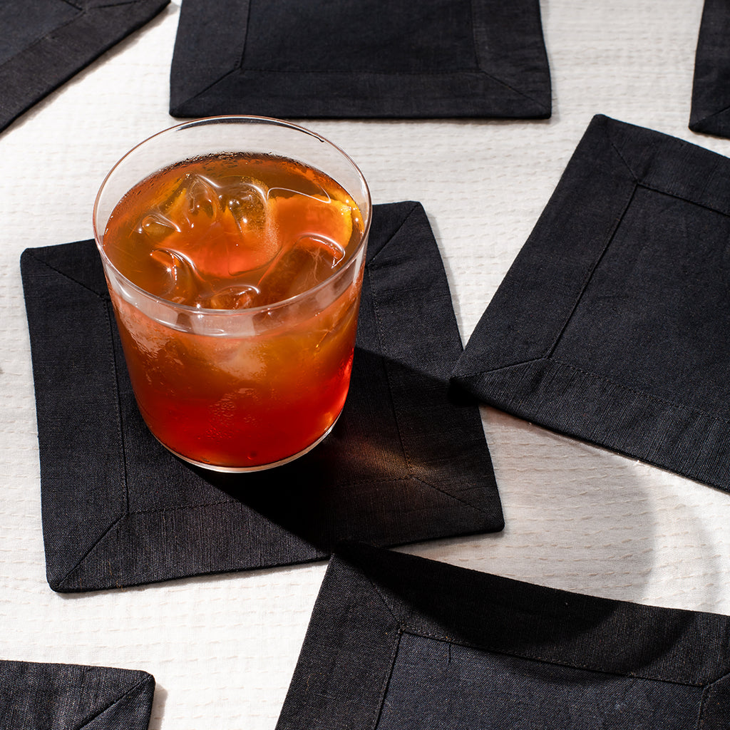 Linen Cocktail Napkins [Black, Set of 4]