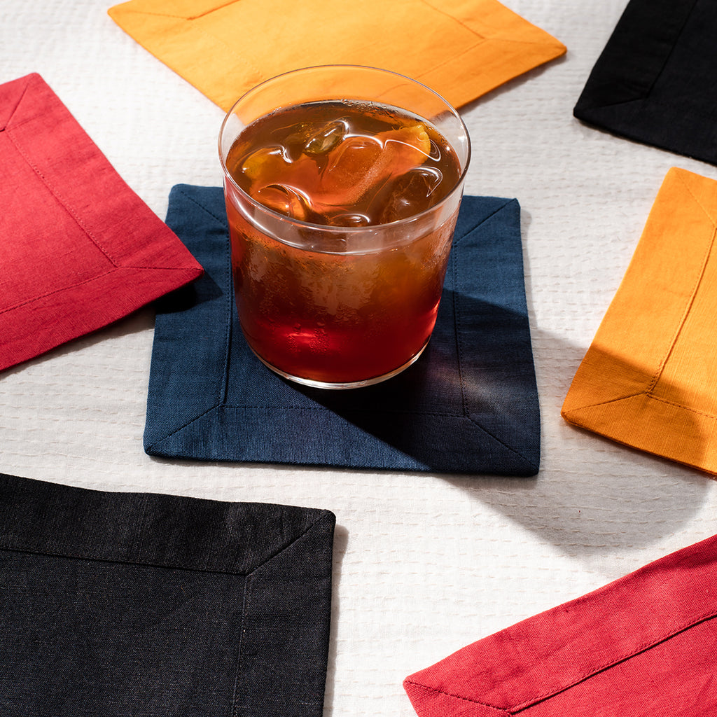 Linen Cocktail Napkins [Black, Set of 4]