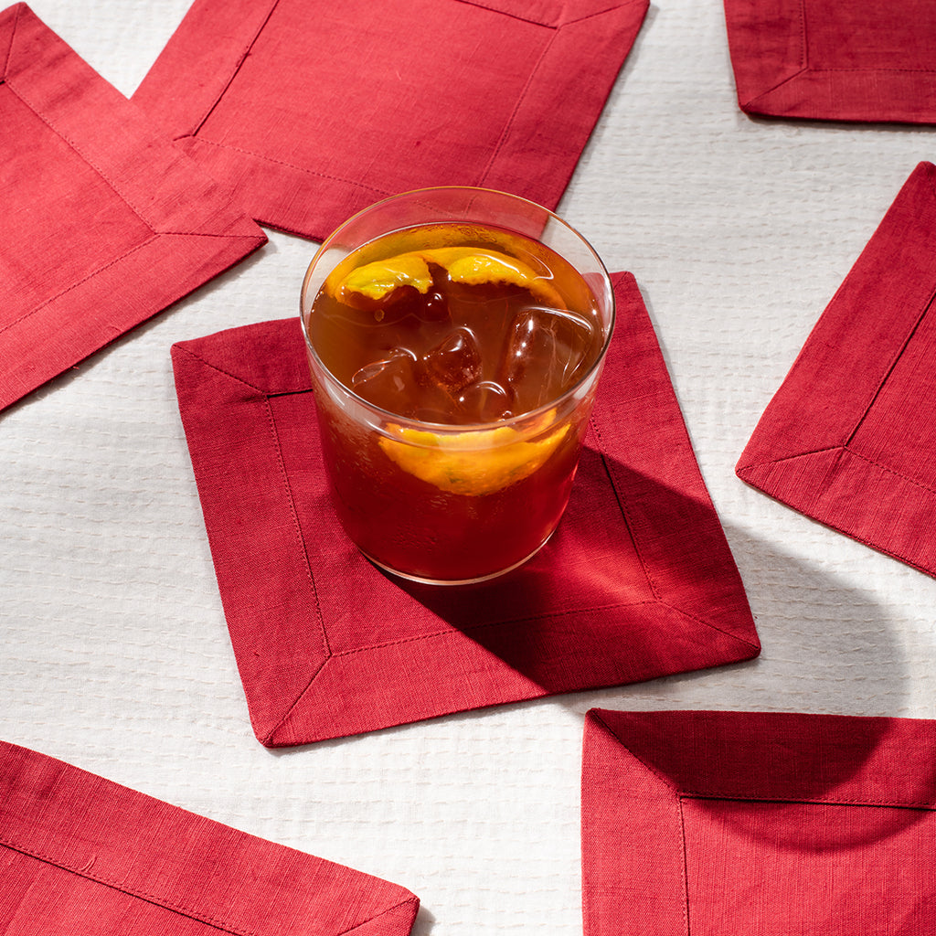 Linen Cocktail Napkins [Red, Set of 4]