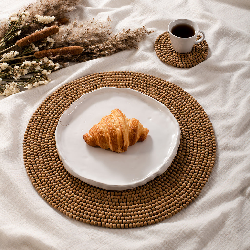 Handmade Beige Color 14 Inch Wooden Beaded Placemat