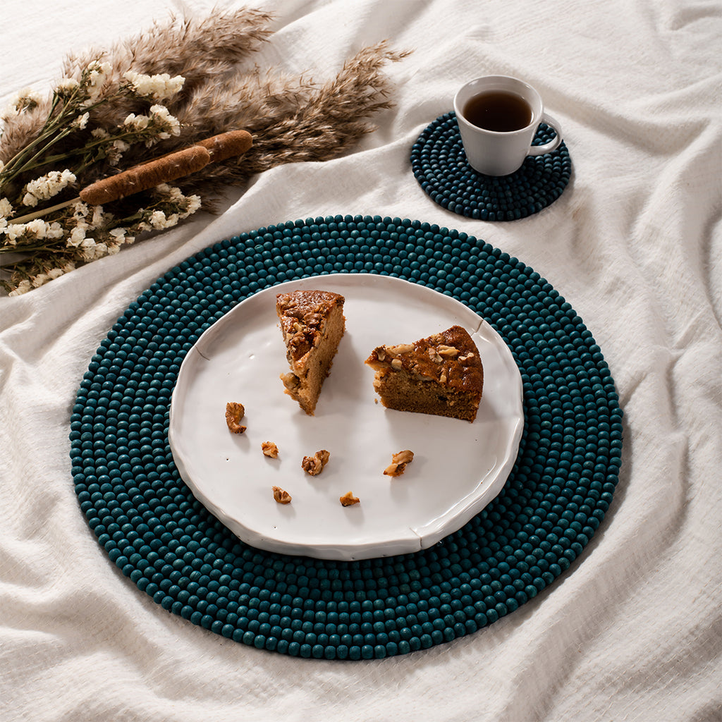 Handmade Blue Color 14 Inch Wooden Beaded Placemat