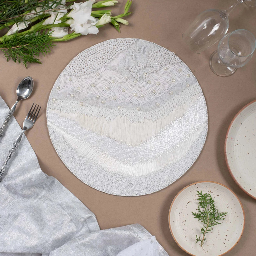 Handmade & Handcrafted Beaded White Sea Shore Placemat (Set of 2)